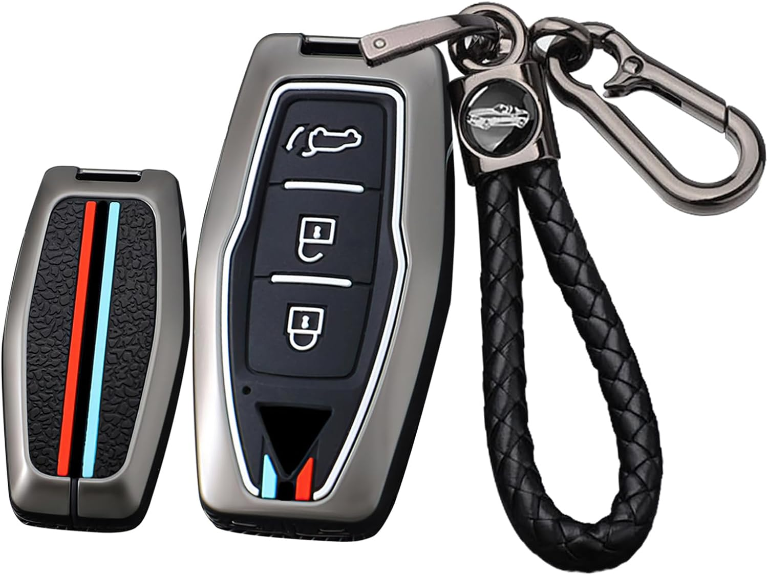 Ontto Alloy Car Key Fob Cover Fit for Mitsubishi Outlander 2022 2023 Smart Key Case Keyring Silicone Key Shell Holder Bag Keychain Protection Accessories Silver A