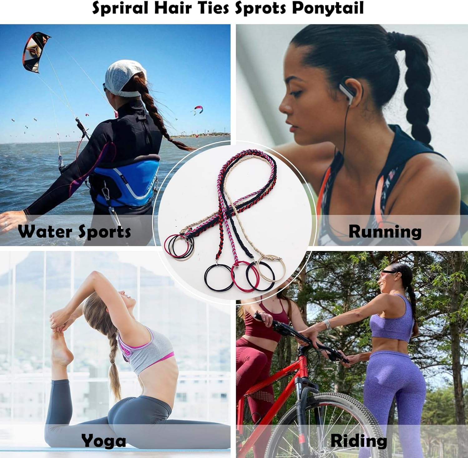 APCGSM 4PCS 25" Hair Ties for Women, Swimming Hair Ties Ponytail Holders Black Sport Elastic Hair Ties No Damage for Thick Hair Ponytail Wrap Hair Tie (4Pcs Black-25") - Black Red-25" image number 4