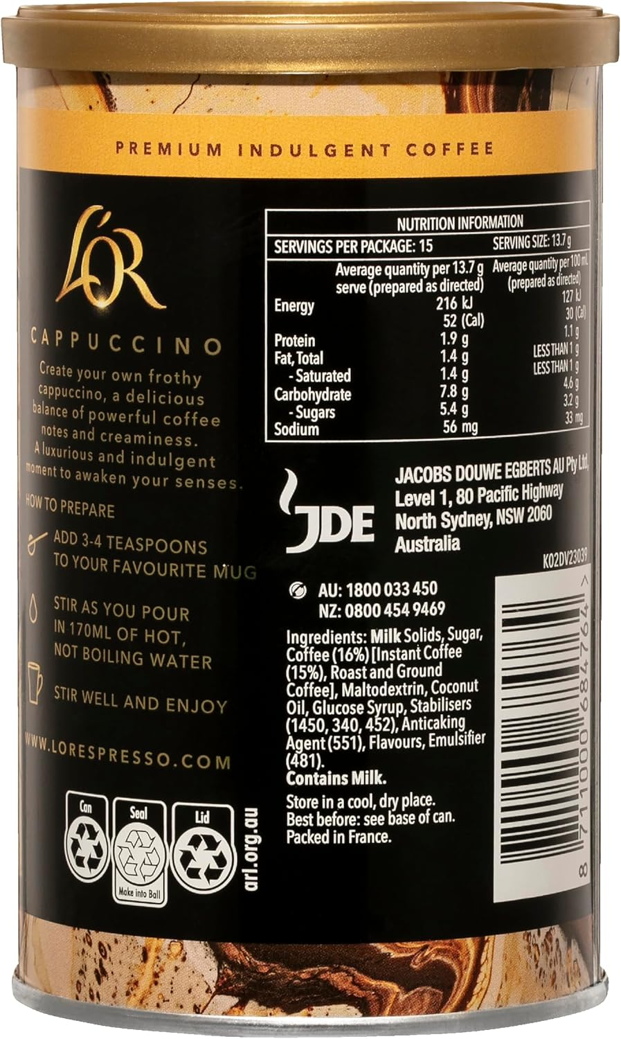 L'OR Premium Cappuccino Coffee Mix image number 1