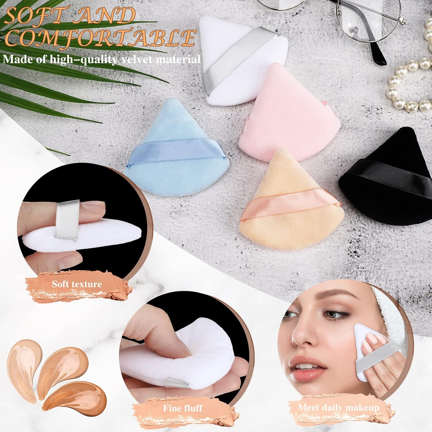 Suclain 48 Pcs Velour Triangle Powder Puff Soft Velour Makeup Puff for Face Powder Makeup Triangle Sponges for Wet and Dry Cosmetic Foundation Loose Mineral Body Tool(Bright Color) image number 5