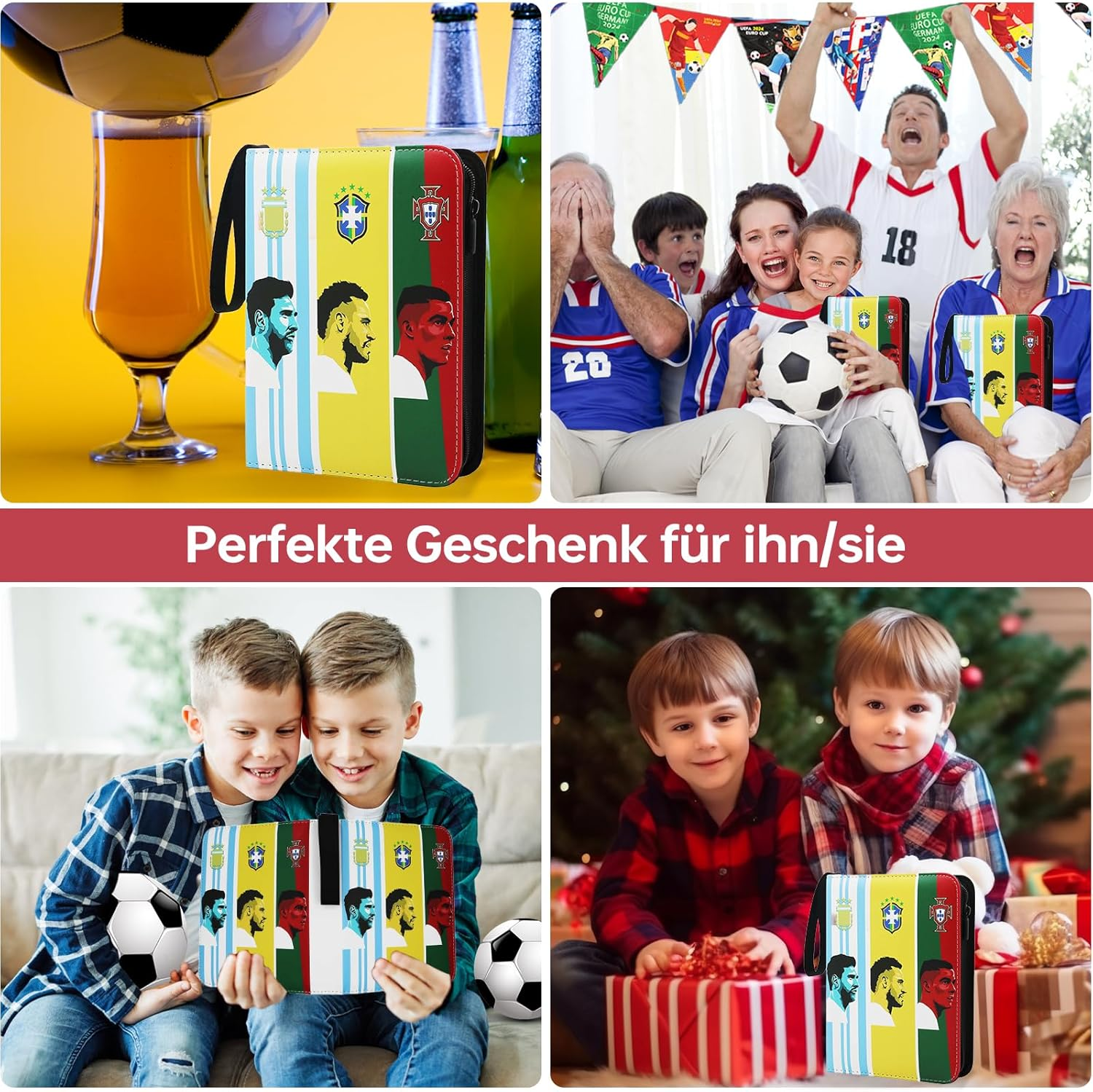 Football Scrapbook, 4 Pockets, Football Trading Cards, Album Folder with Zip, Carry Handle and 50 Sleeves for 400 Cards, 3-Ring Sports Cards, Book Folder, Collector'S Book Folder - Hld9 Blue image number 3