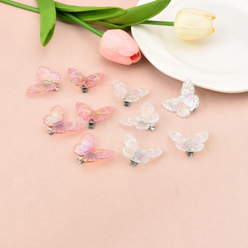 Xiyantiji Mini Butterfly Hair Clips for Girls Pink White Hair Barrette Cute Small Butterfly Clips 10PCS Glitter Hair Pin for Cosplay Party Prom Y2K Hair Accessories for Women Teen Girls image number 5