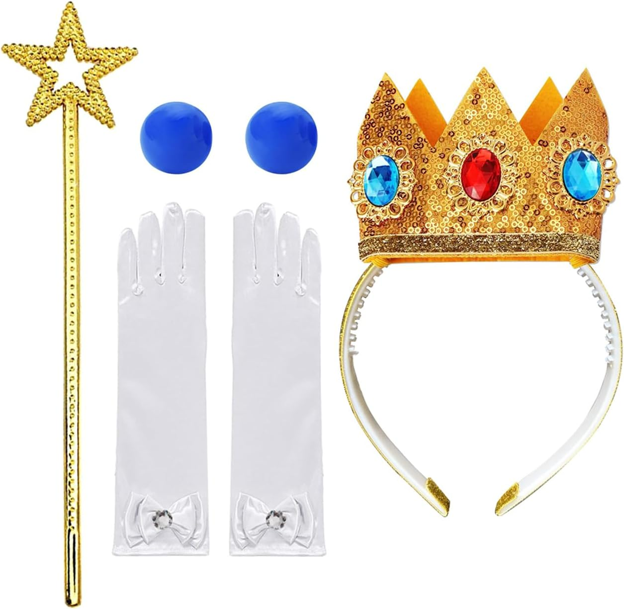 Princess Dress up Cosplay Jewelry Accessories Set for Girls with Crown Scepter Necklace Earrings Gloves Rings Bracelets