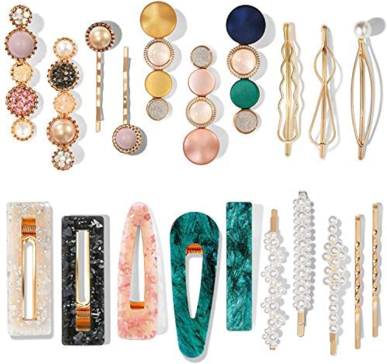 Mehayi 20 PCS Pearls and Acrylic Resin Hair Clips, Handmade Hair Barrettes, Marble Alligator Bobby Pins, Glitter Crystal Geometric Hairpin, Elegant Gold Hair Accessories, Gifts for Women Girls image number 5