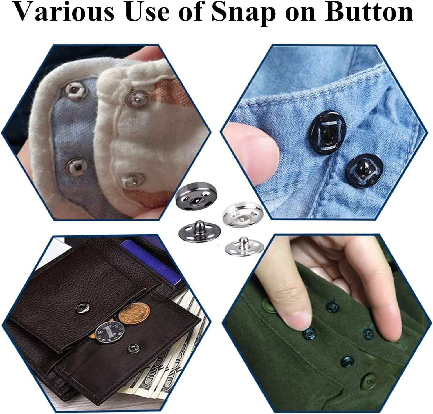 120 Sets Sew-On Snap Buttons, 8 Mm & 10 Mm Metal Snaps Fasteners Spring Press Studs Buttons for Sewing Clothing, Black & Silver image number 6