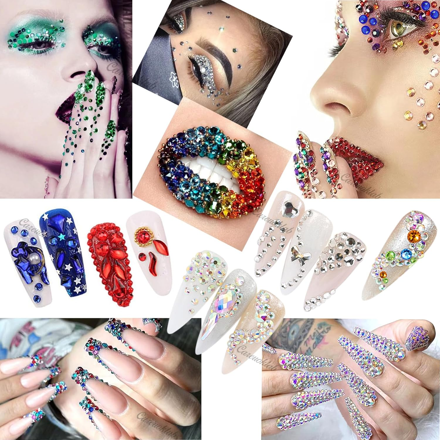 2 Boxes Colorful Glass Crystals of Flatback Rhinestones, Multi Sizes 3D Nail Art Gems Stones for Nails Crafts and DIY Decoration (Multicolor + Crystal AB) - Multicolor + Crystal Clear image number 3