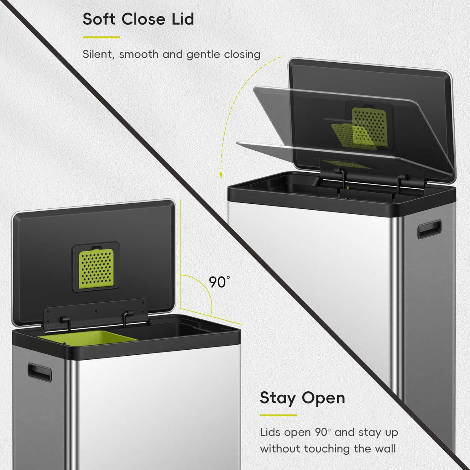 EKO Ecocasa II Rectangular Kitchen Step Trash Can, 20L+20L Dual Compartment Recycling Bins, Stainless Steel Lid and Pedal, Odor-Proof, Fingerprint Resistant image number 1