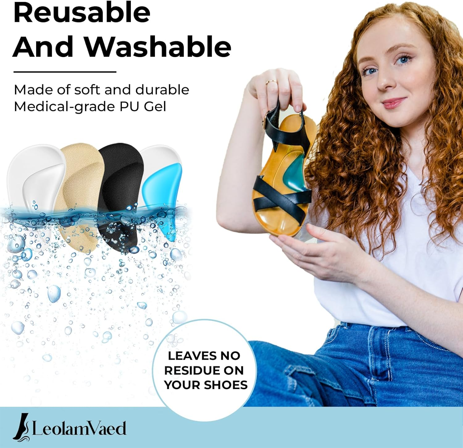 Reusable Arch Support Inserts for Plantar Fasciitis Relief, Self-Adhesive Arch Support Insoles for Flat Feet, Thicken Gel Foot Arch Support Insoles for Women and Men to Relieve Feet Pressure- 5 Pairs image number 4