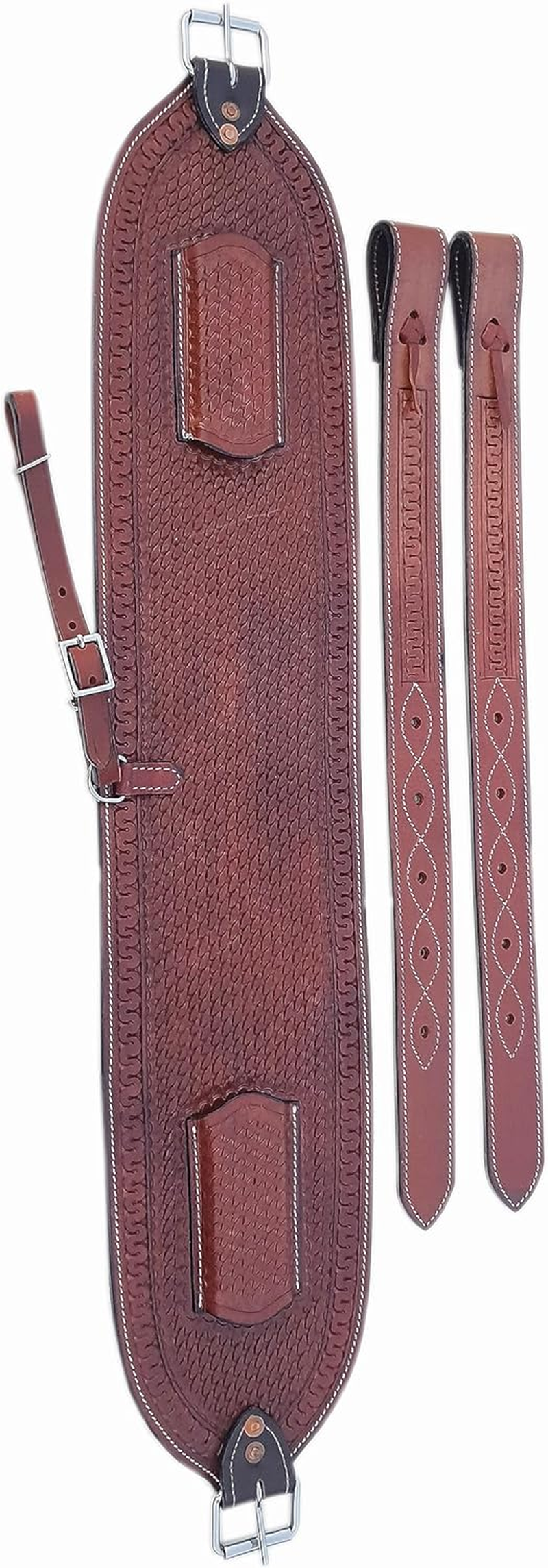 Western Horse Floral Tooled Leather Rear Flank Saddle Roper Back Cinch with Billets (Tan) image number 1