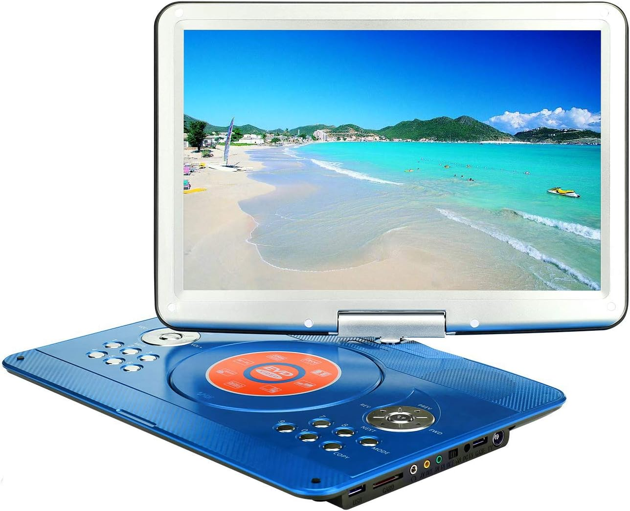YOOHOO 16.9'' Portable DVD Player with 14.1'' Large Swivel Screen, DVD Player Portable with 6Hrs Rechargeable Battery,Mobile DVD Player for Kids,Sync TV, Support USB SD Card with Car Charger(Blue) image number 5