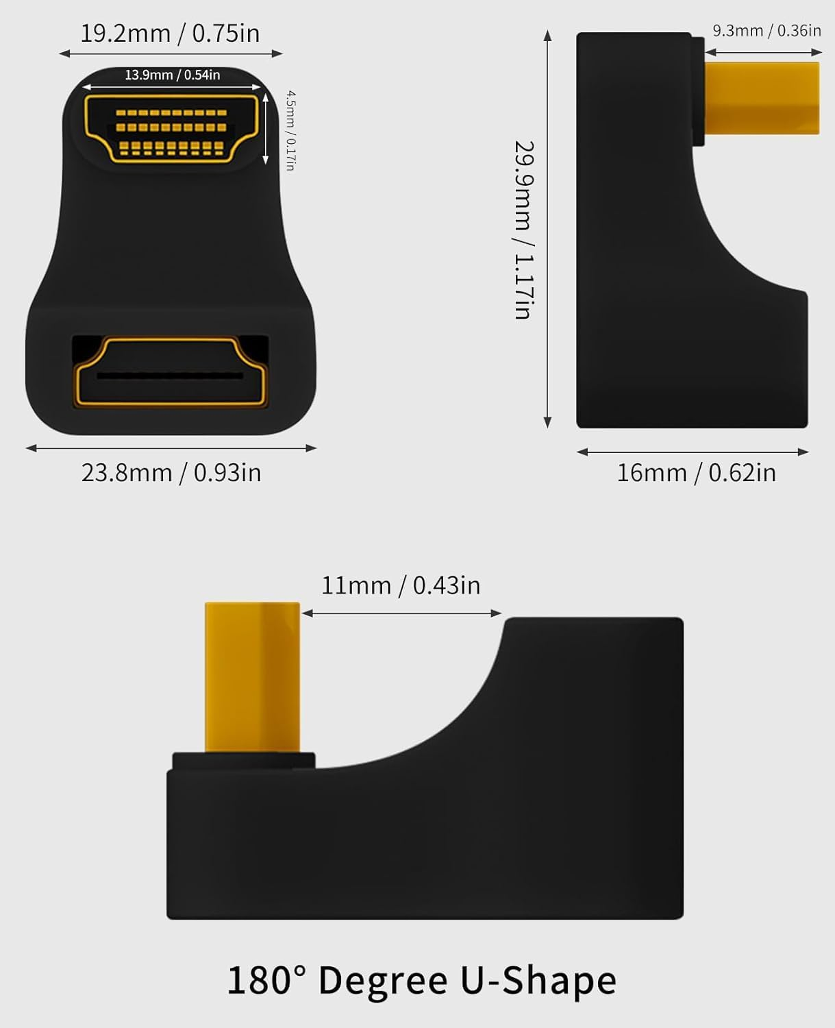 Duttek 8K U Shaped HDMI Adapter, 180 Degree HDMI Extender with LED Indicator for Laptop, HDTV, PS5 - 2 Pack image number 6