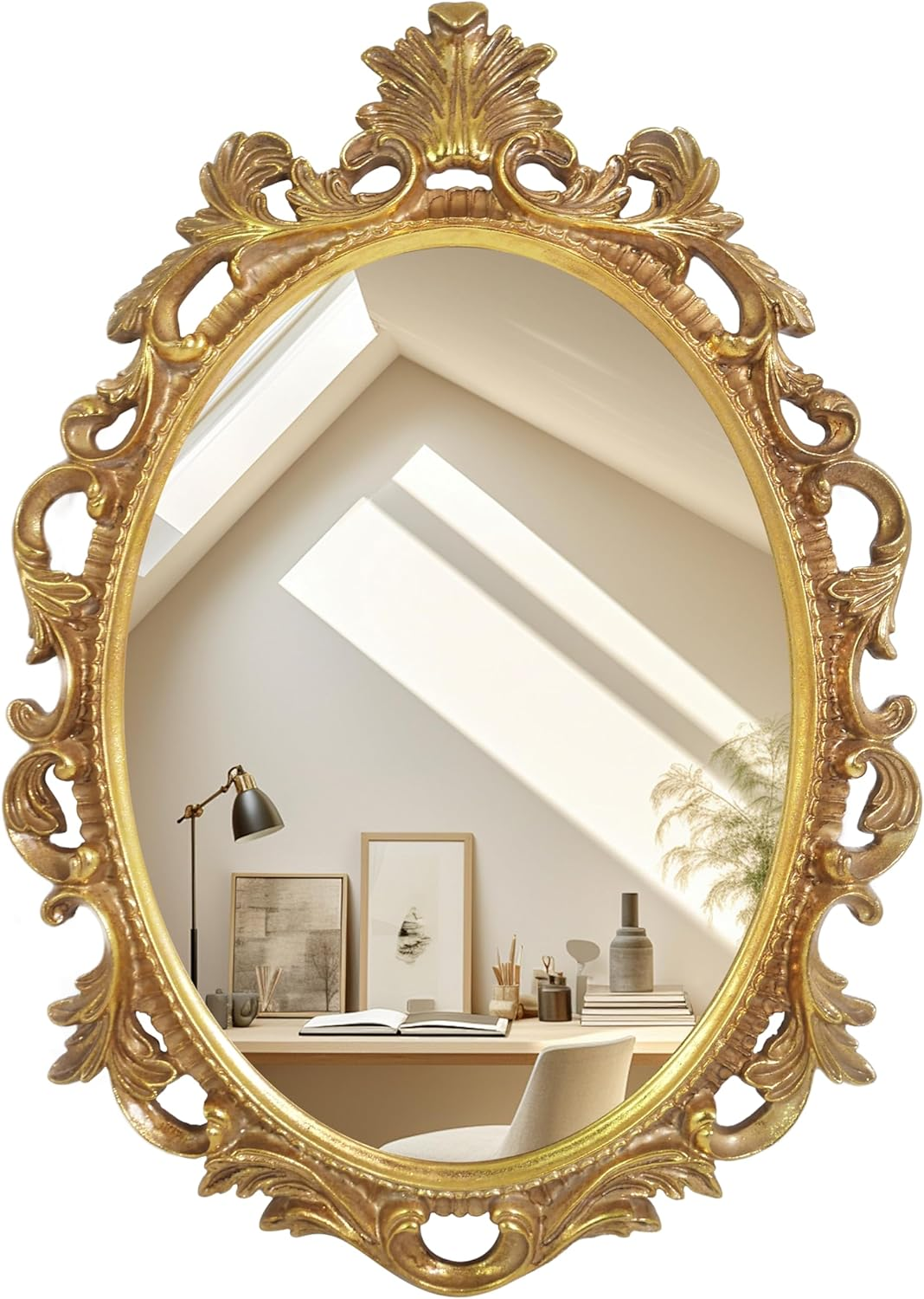 Simon'S Shop Oval Mirror Baroque Style Decorative Mirrors for Wall, 18.3 X 13 Inches, Gold, Vintage Decor