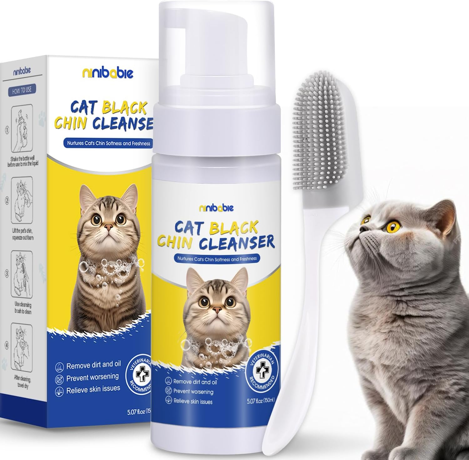 Cat Acne Chin Treatment,Cat Black Seed Cleaner,Improved Skin Health and Black Seed Removal,Updated Cat Ance Brush,Soothes Chin Acne,Oil Control 5.07Fl.Oz image number 2