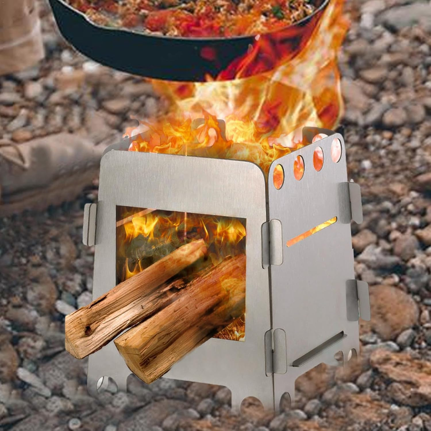 Wood Camping Stove | Stainless Steel Wood Burning Stove | Alcohol Burner for Picnic BBQ Camp Hiking, Lightweight Cooking Gear image number 3