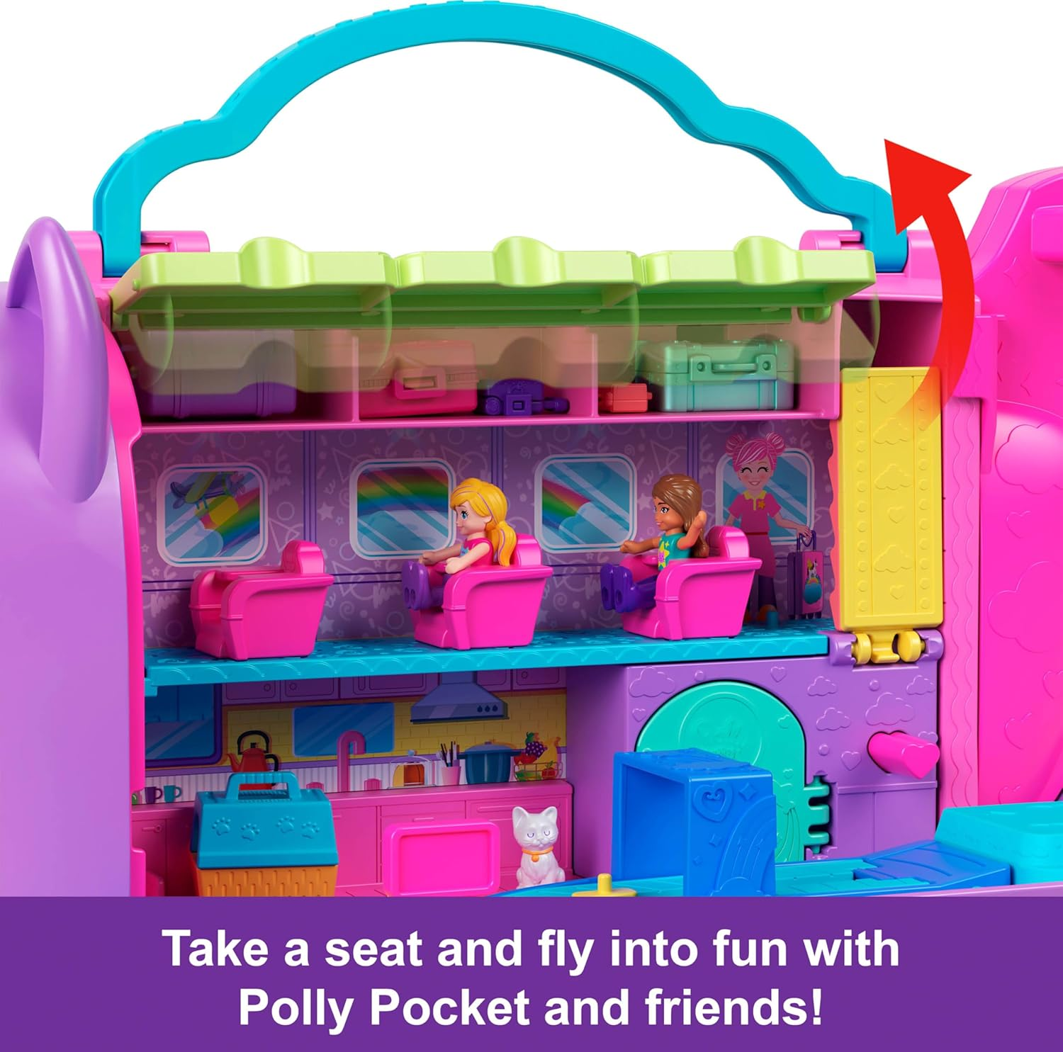 Polly Pocket Dolls and Playset, Kitty Airways Airplane, Travel Toy with 2 Micro Dolls and Pet, Spinning Stage and Accessories (Amazon Exclusive) image number 6