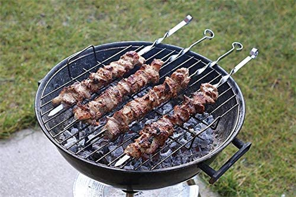 Antallcky 12 Pack Kabob Skewers BBQ Barbecue Skewers Stainless Steel Sticks 22 Inch Heavy Duty Large Wide Reusable with Nonslip Ring Handle Ideal for Shish Kebab Chicken Shrimp and Vegetables image number 6