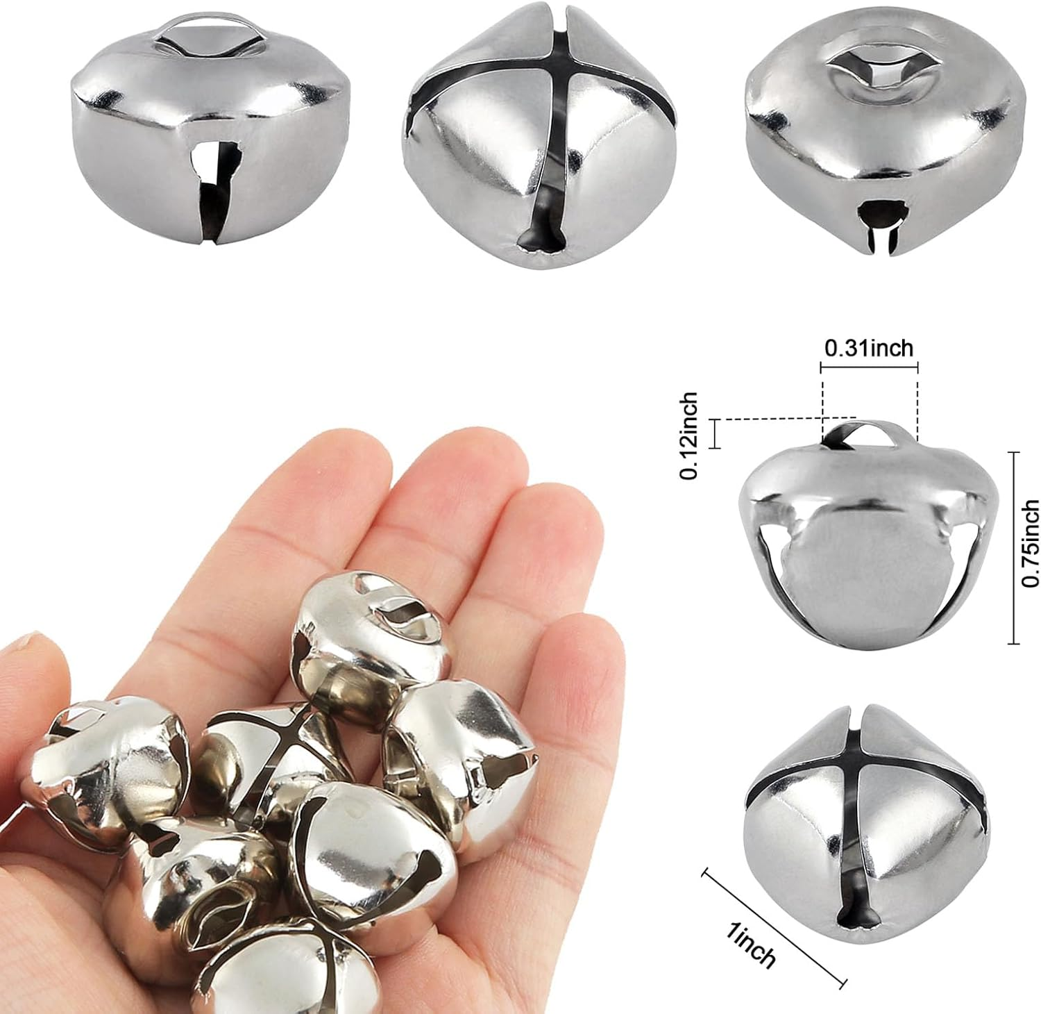 Bigotters Silver Jingle Bells 50 PCS 1 Inch Bulk Christmas DIY Bells for Crafts Gift Decorations image number 4