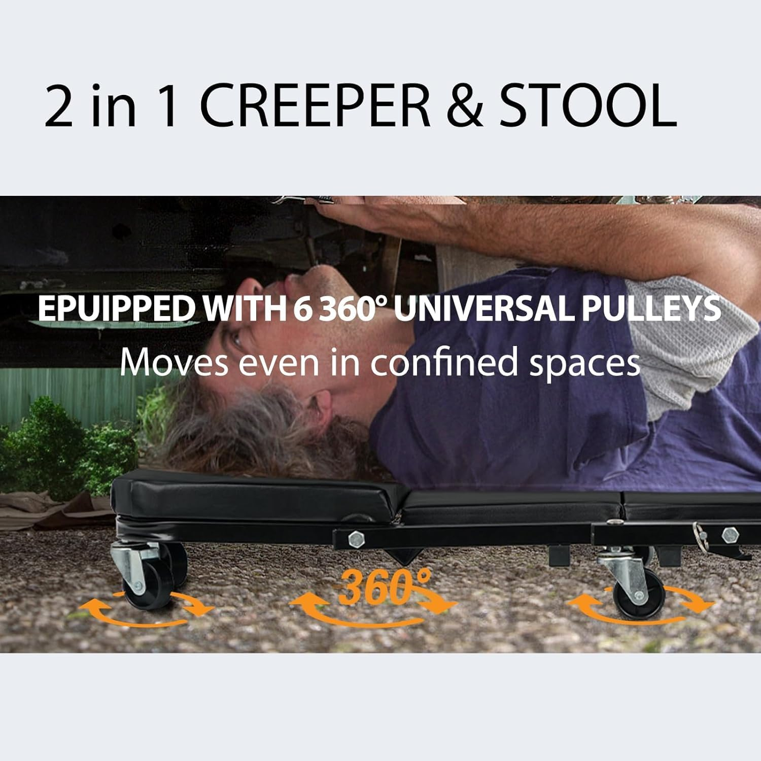 36" Mechanic Creeper, Car Maintenance Deck 2 in 1 Rolling Folding Car Z-Creeper Seat Adjustable Roller Garage Chair, Lay down or Sit image number 5