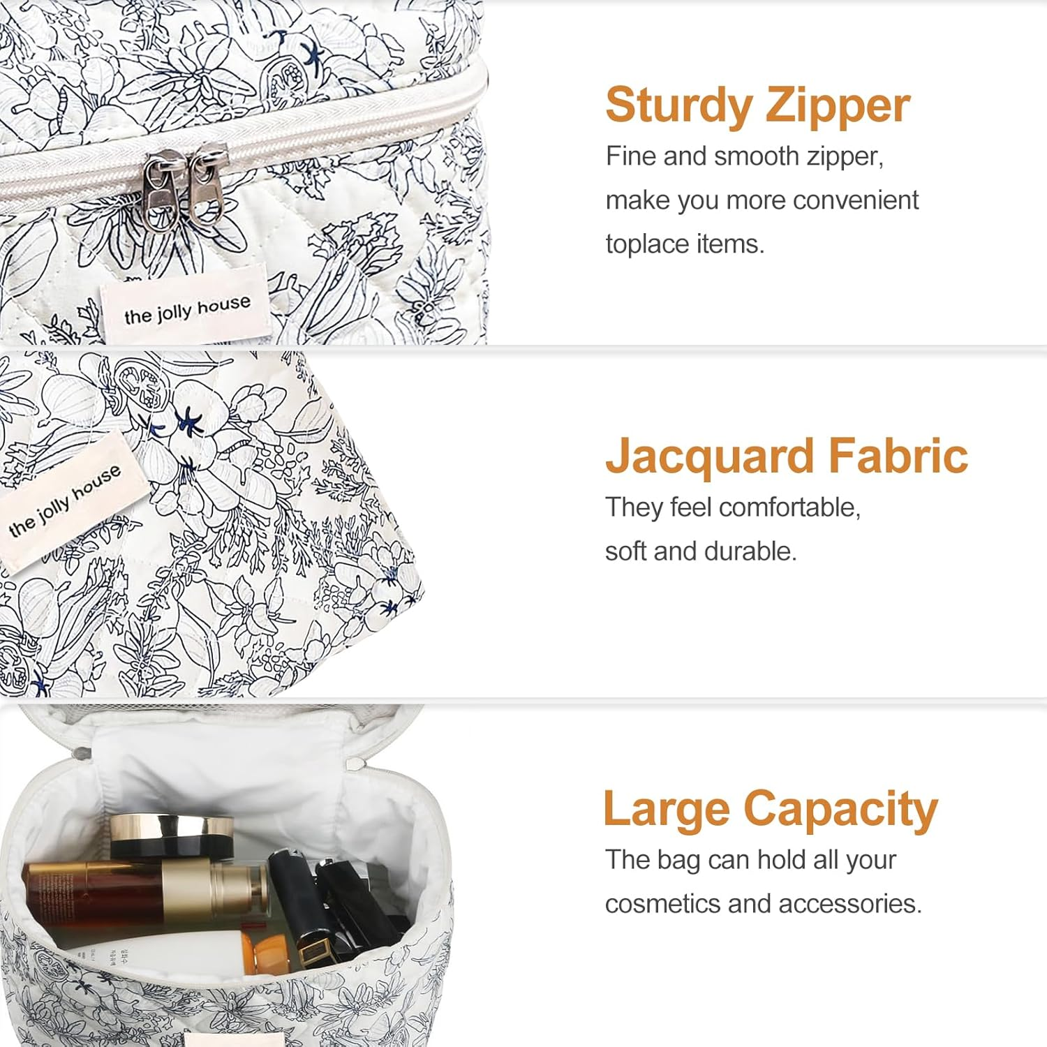 TOPALL Makeup Bag,Cosmetic Bag,Floral Cotton Quilted Makeup Bag,Classic Toiletry Bag,Cosmetic Pouch,Makeup Bag for Women Girls,Flower image number 1