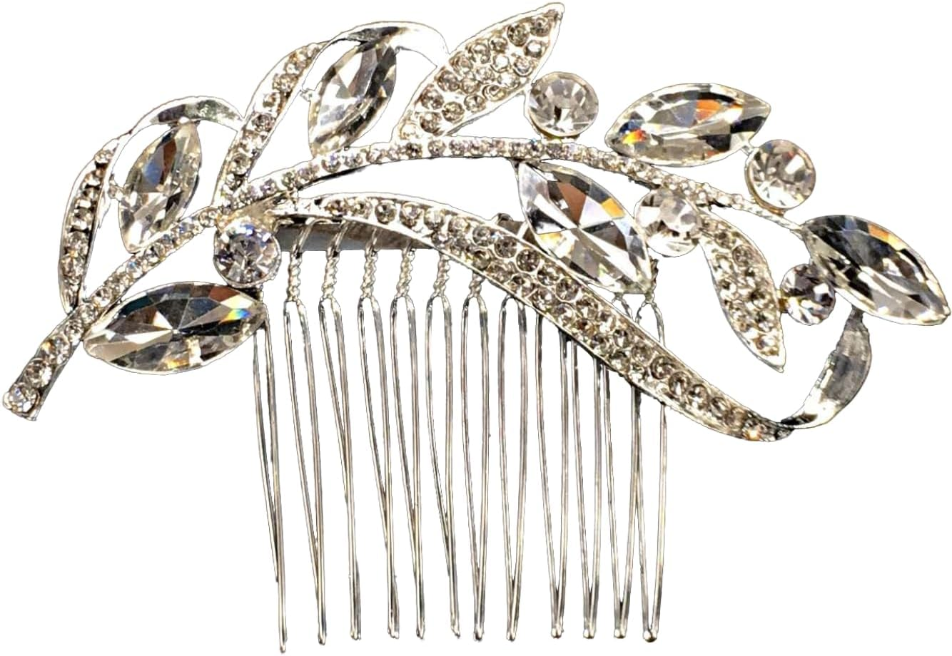 Crystal Wedding Hair Comb Rhinestone Leaf Hair Comb Bling Bridal Headpieces Decorative Head Clip Headwear Bridal Hair Accessories for Women (Style1, One Size) image number 4