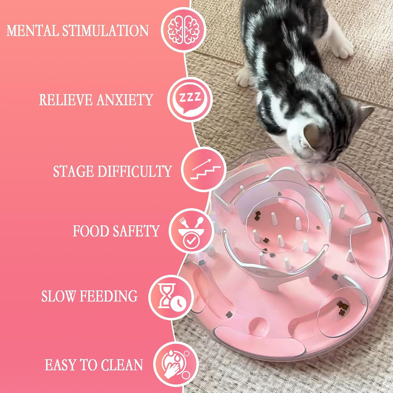 Gdsanlian-Interactive Cat Toy Puzzle Box - Cat Puzzle Feeder - Cat Slow Feeding Treatment Dispenser - Cat Puzzle Box - Puzzle Maze Toy - Indoor Rich Cat Toys（Pink） image number 2