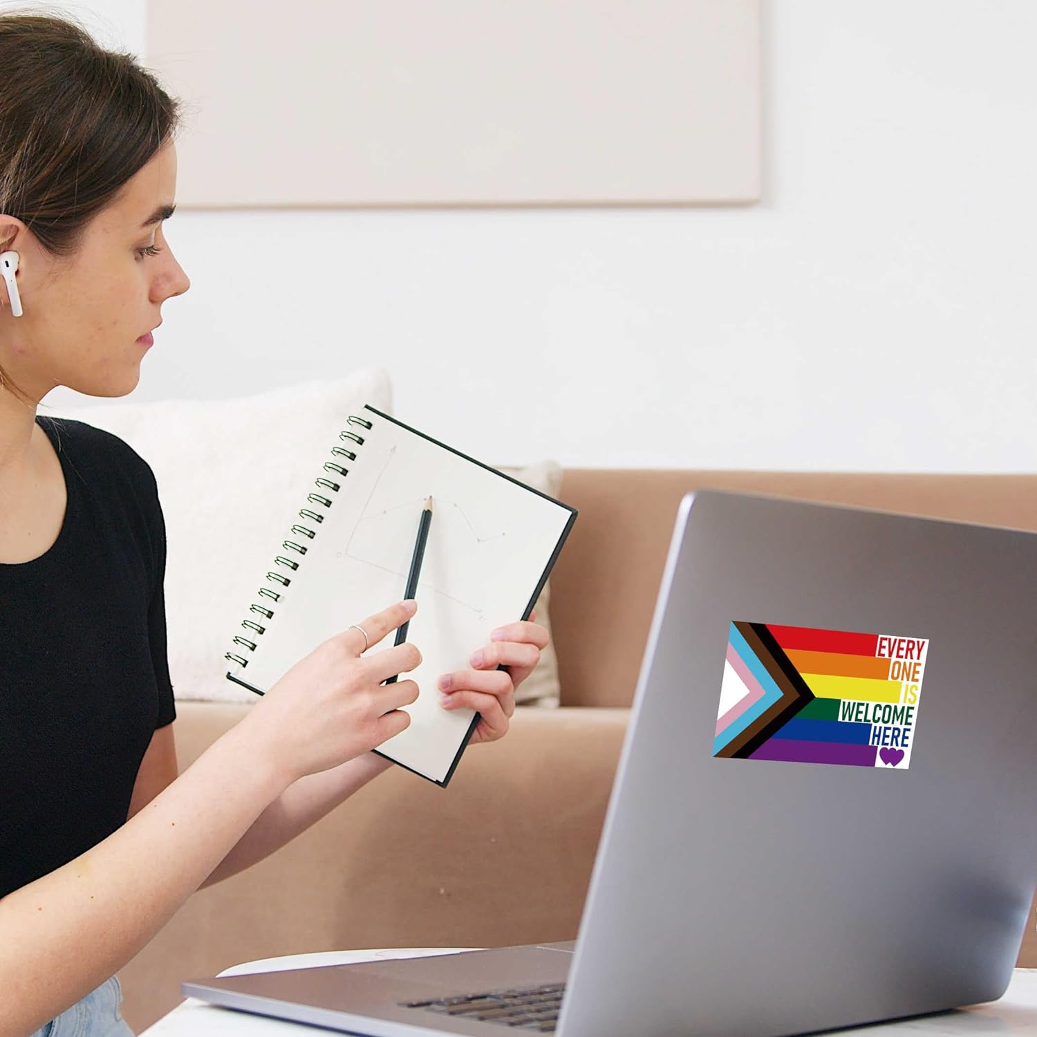 5 PCS Everyone Is Welcome Here Progress Pride Flag Sticker,Lgbtq Rainbow Banner Decal for Car Bumper Window Laptop image number 1