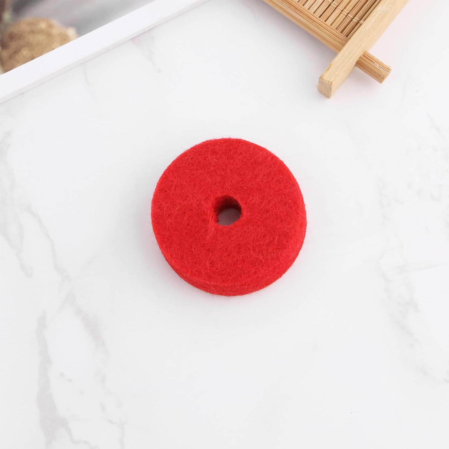 12Pcs Wool Cymbal Felts 40Mm Jazz Drum Felt Pads Red round Soft Felt Washers Cymbal Stand Replacement Felt Pads for Drum Set Thickness 10Mm image number 6