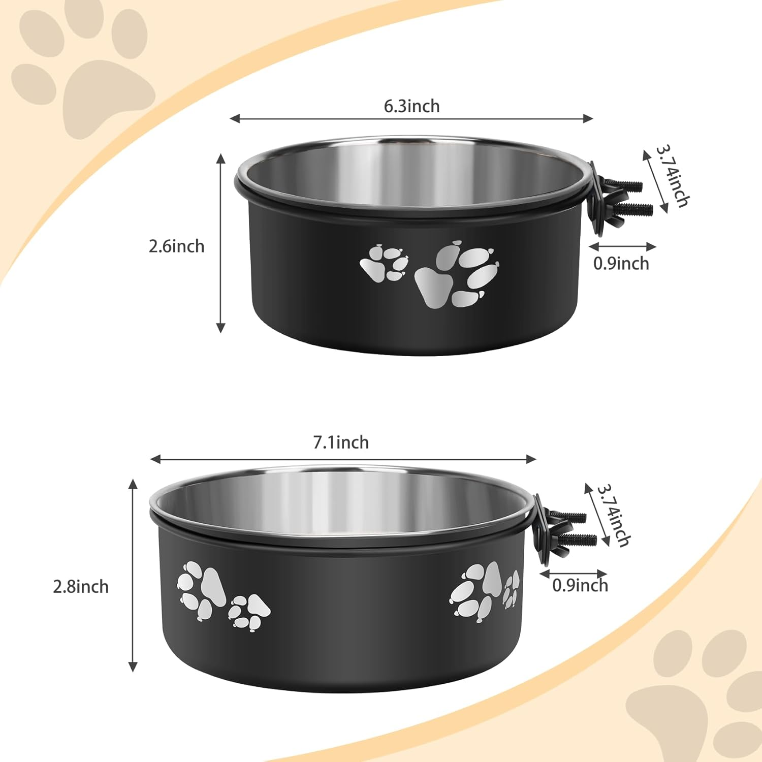Dog Crate Water Bowl No Spill,2 Pack Stainless Steel Water Bowl for Dog Crate,Hanging Dog Bowls for Kennel Crate Cage Medium Large Dogs Cats image number 5