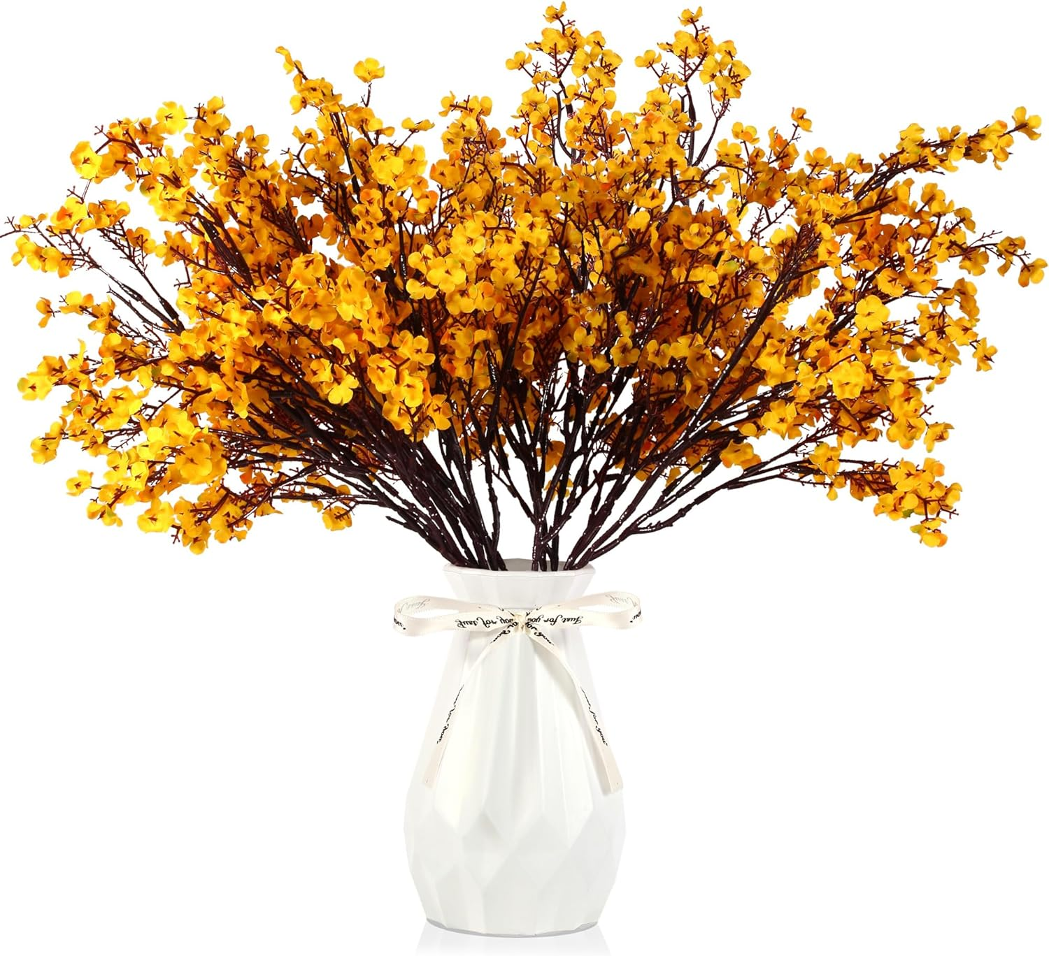 12 Pcs Fall Flowers Artificial for Decoration, Babys Breath Artificial Flowers Orange Fake Flowers Gypsophila Bouquet for Home Centerpiece Table D&eacute;cor