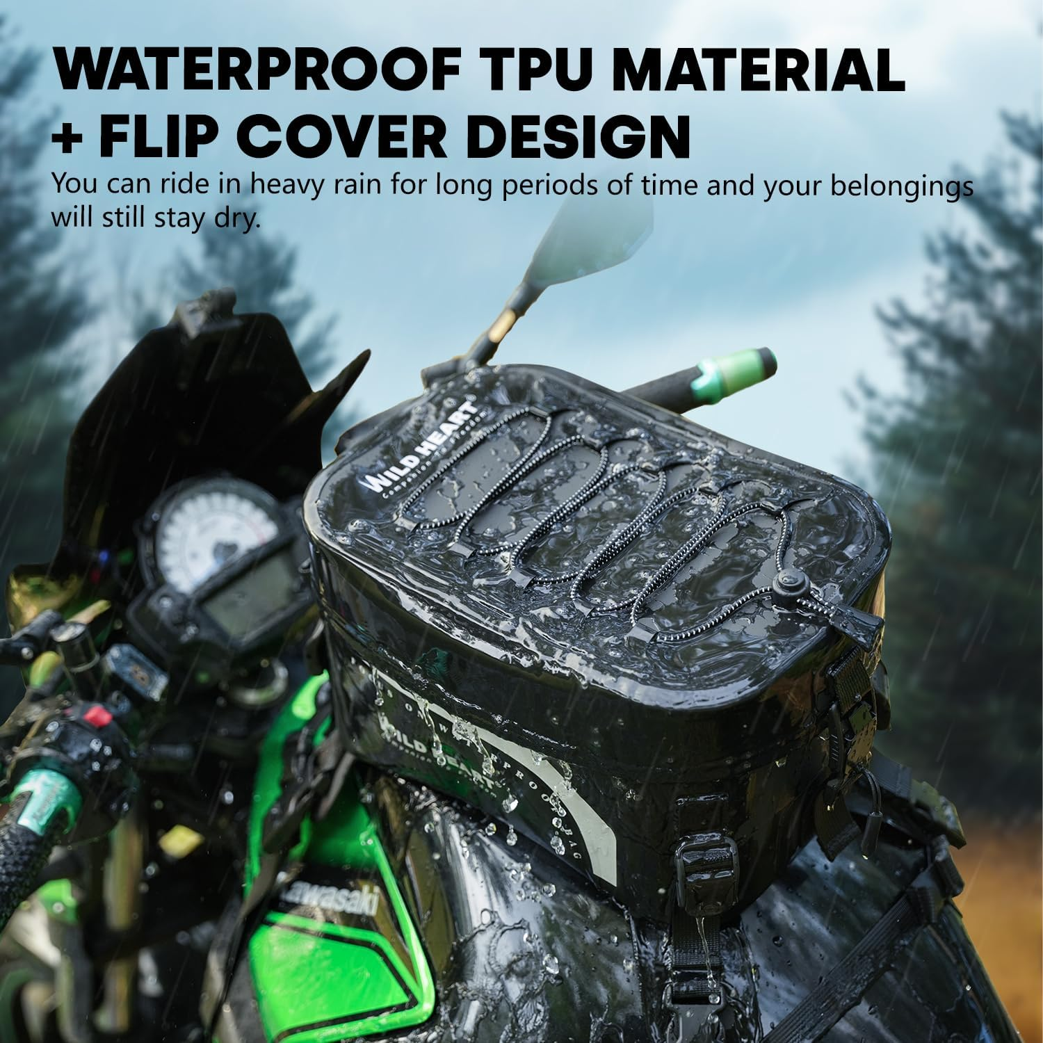 WILD HEART Universal 8L Large Capacity Waterproof Motorcycle Tank Backpack for Motorcycling (Black) image number 1