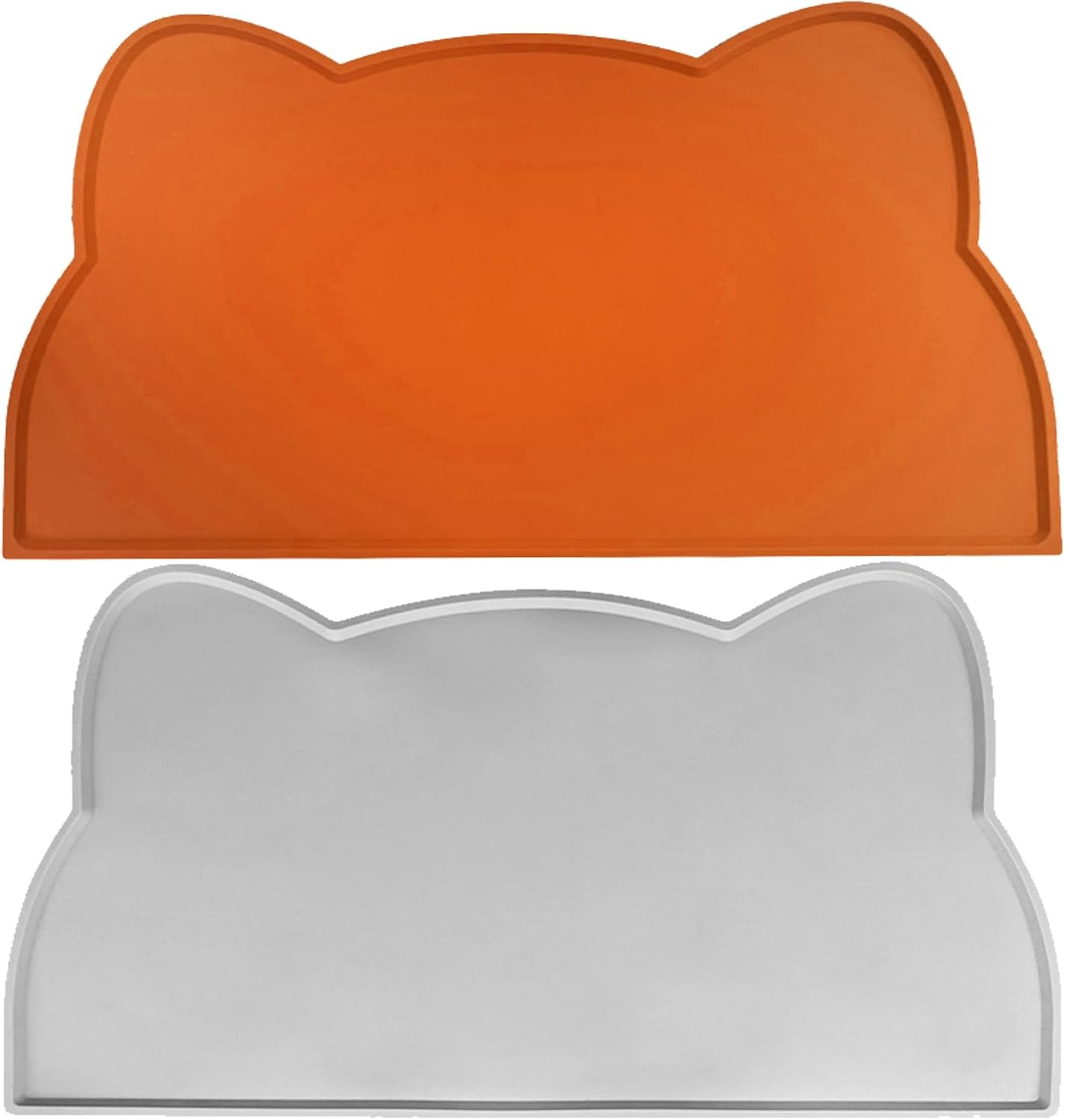 2Pcs Pet Feeding Mat, Betterjonny 24 * 44Cm Silicone Cat Food Mat Pink Grey Non-Slip Food Mat Raised Edge Waterproof Dog Water Bowl Tray Cushion