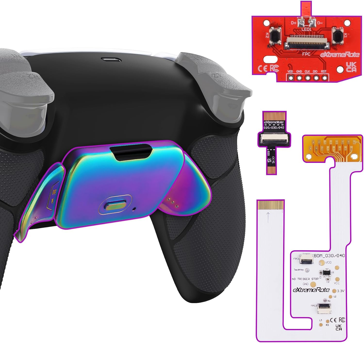 Extremerate Silver Real Metal Buttons RMB Rise V3 Remap Kit for PS5 Controller BDM-030 040 050, Black Rubberized Grip White Bottom Shell Upgraded Programable Back Buttons Set for PS5 Controller