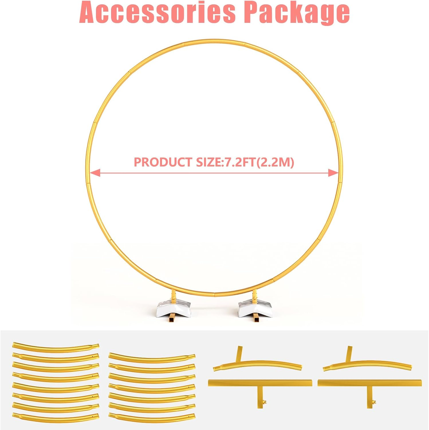 Round Backdrop Stand 7.2FT - Stable Gold Circle Balloon Arch Stand Metal Arch Backdrop Stand for Wedding Birthday Party Baby Shower Decoration (7.2FT) image number 1