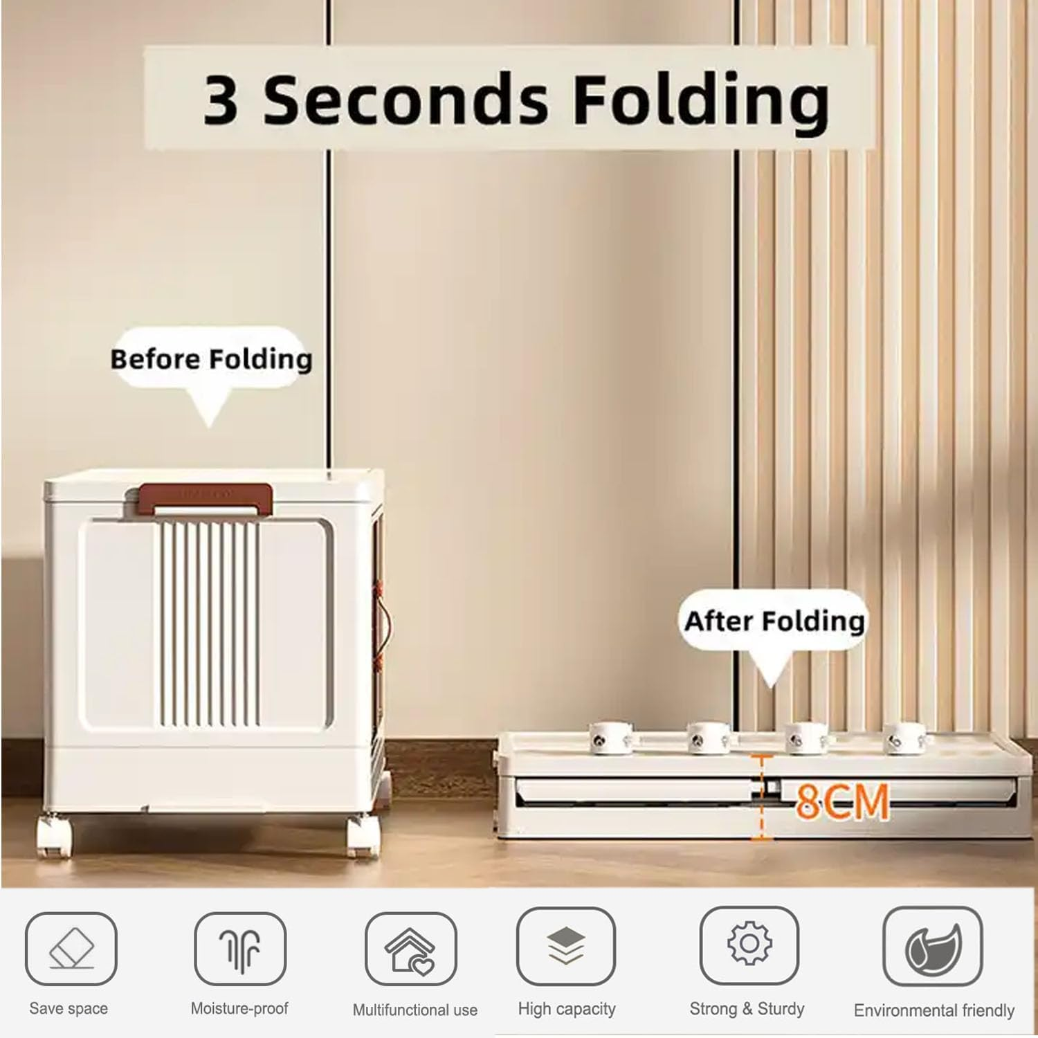 3 Pack Folding Storage Bins with Lid, Closet Organizers and Storage with Doors, Plastic Stackable Storage Bins Folding Storage Box Collapsible Trunk Storage Bin with Wheels, Opening Storage Boxes Set image number 5