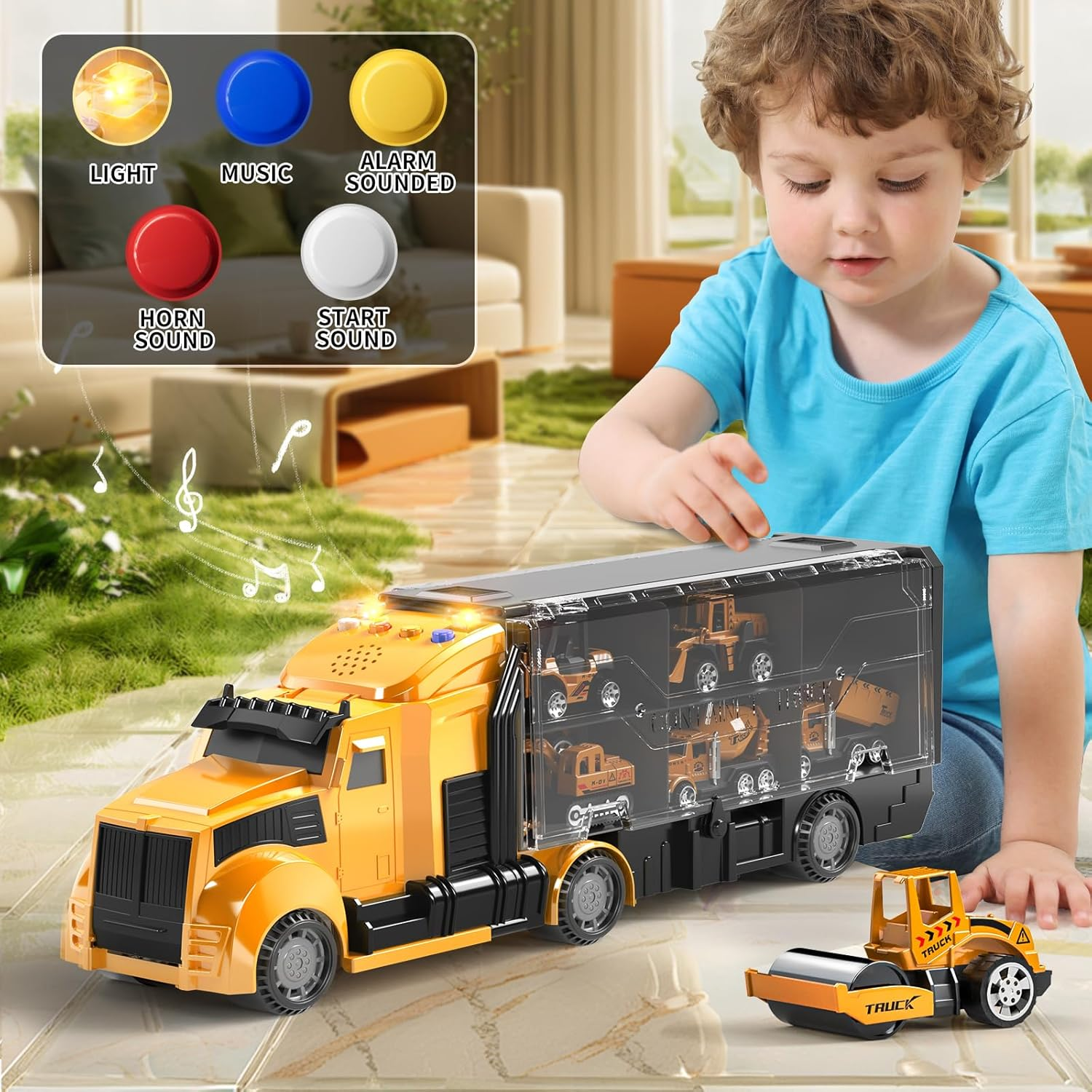 Construction Trucks Toy Set with Play Mat, Carrier Truck Play Vehicles Set for 3 4 5 6 Years Old Boys Kids, Die-Cast Car Toy for Toddlers 3-4 Years, Birthday Gifts Toys for 3-9 Year Old Boys image number 3