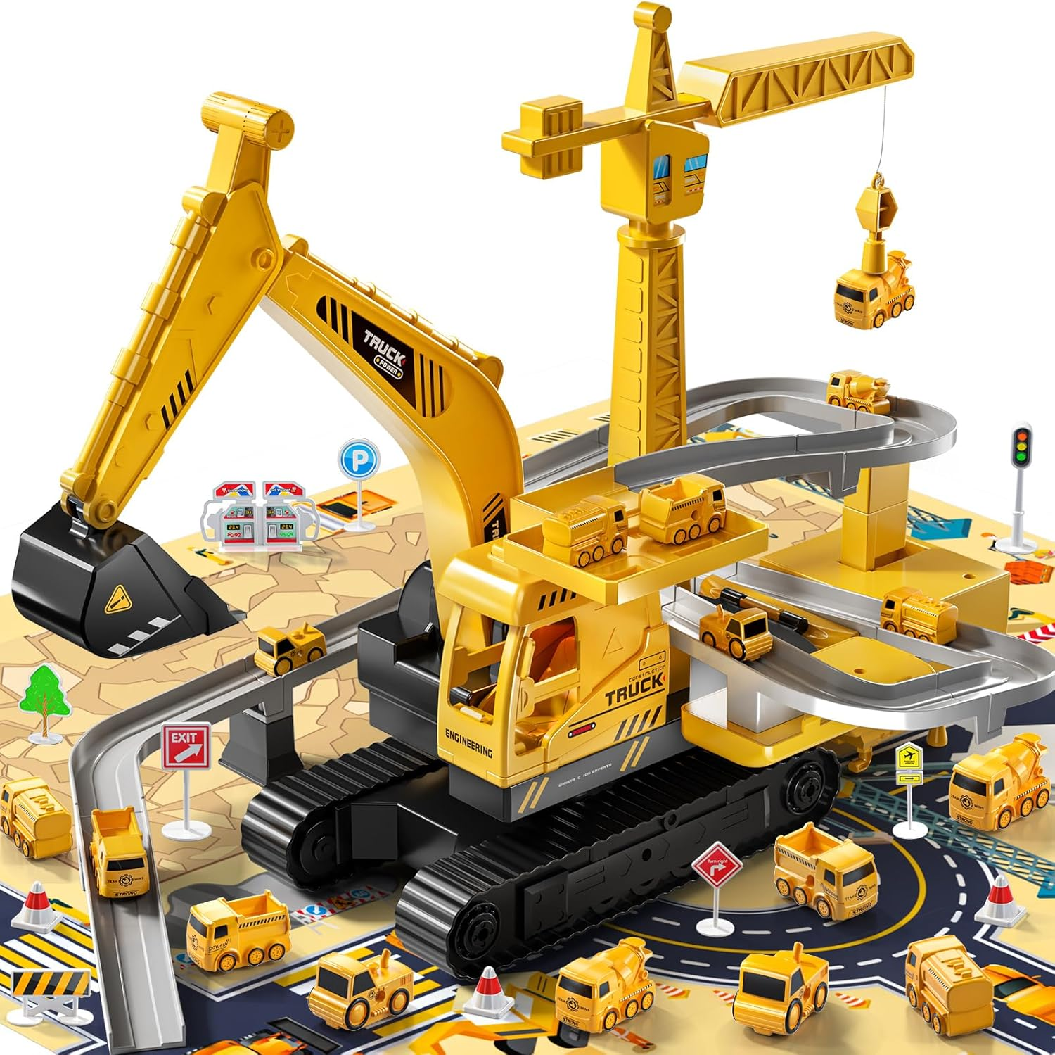 TEMI Construction Truck Toys for Boys 3 4 5 6 7 Years Old - Engineering Digger Race Tracks, Kids Excavator Crane Toys for Toddlers and Kids 3+ Years, Birthday Gift Boys & Girls Aged 4-6 image number 2