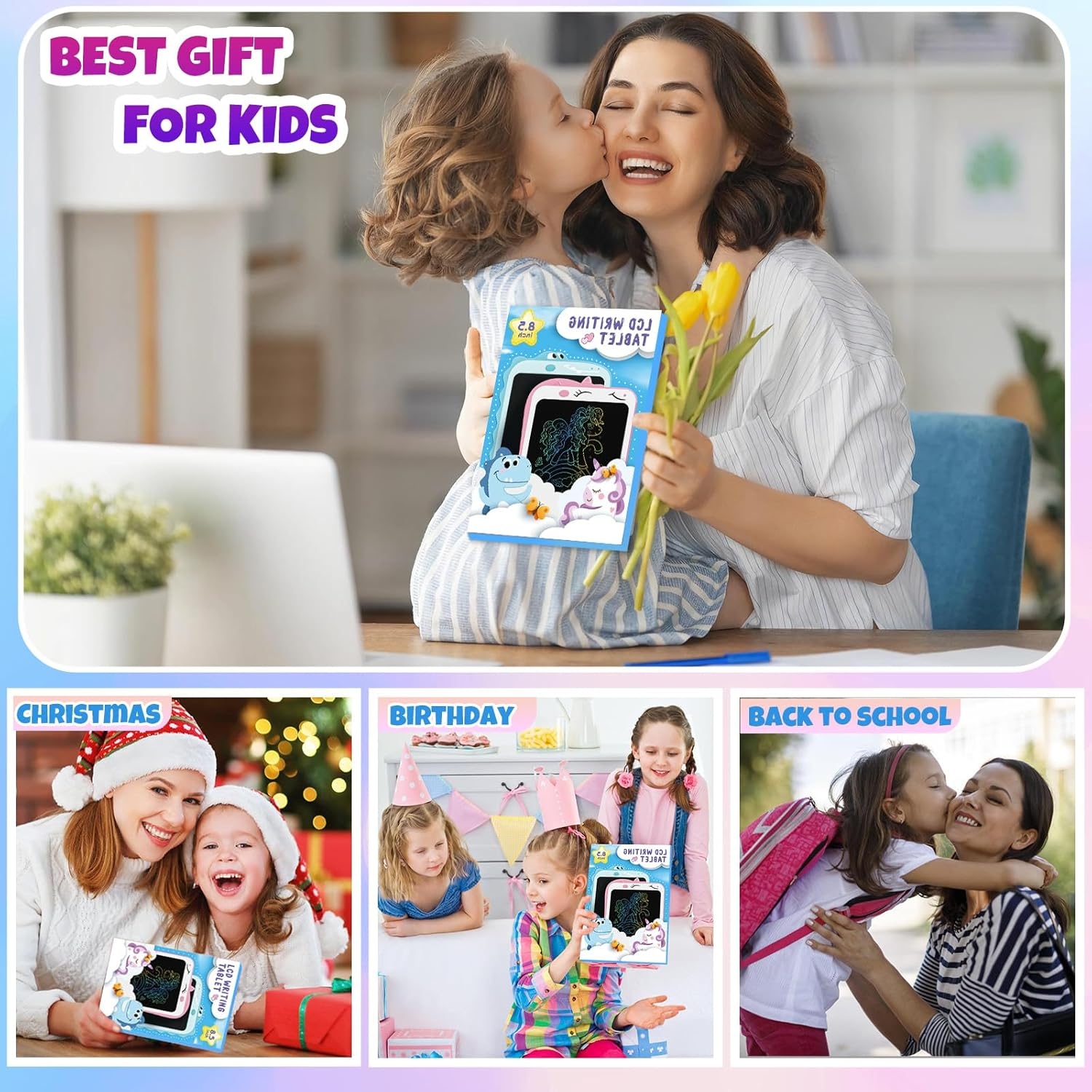 LCD Writing Tablet for Kids Unicorn Colorful Toddlers Toys Drawing Board,Educational Kid Toys Travel Toysfor 3 4 5 6 7 8 Year Old Girls Christmas Birthday Gift image number 1