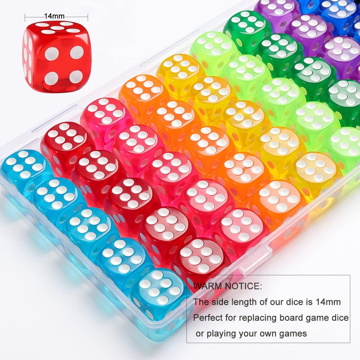 14Mm Game Dice Set, 6 Sided Colorful Dice for Board Games, Math Learning, Dice for Classroom, Party Favors (50 Pack)