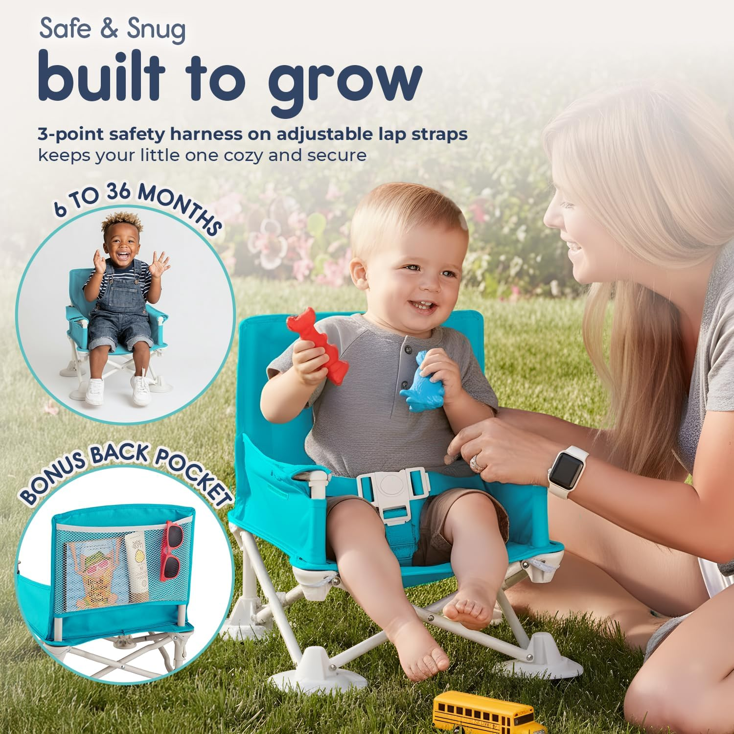 Hiccapop Omniboost Travel Booster Seat with Tray for Baby | Folding Portable Baby Booster Seat for Dining Table, Camping, Beach, Grandma&rsquo;S | Tip-Free Design Straps to Kitchen Chairs - Booster Chair image number 3