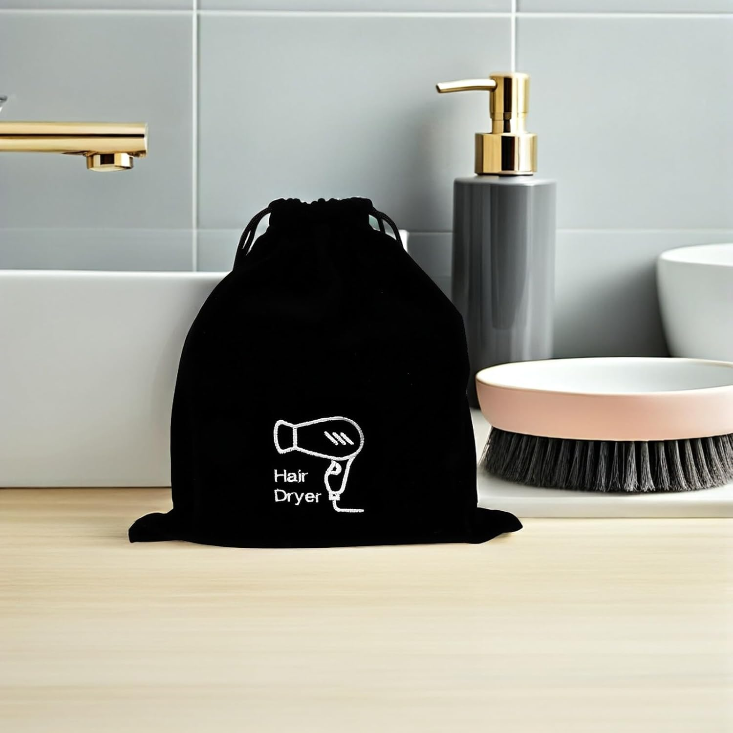 Baluue Flannel Hair Dryer Bag Drawstring Storage Pouch for Travel for Blow Dryer and Hair Tools Capacity Toiletry Bag for Trips image number 2