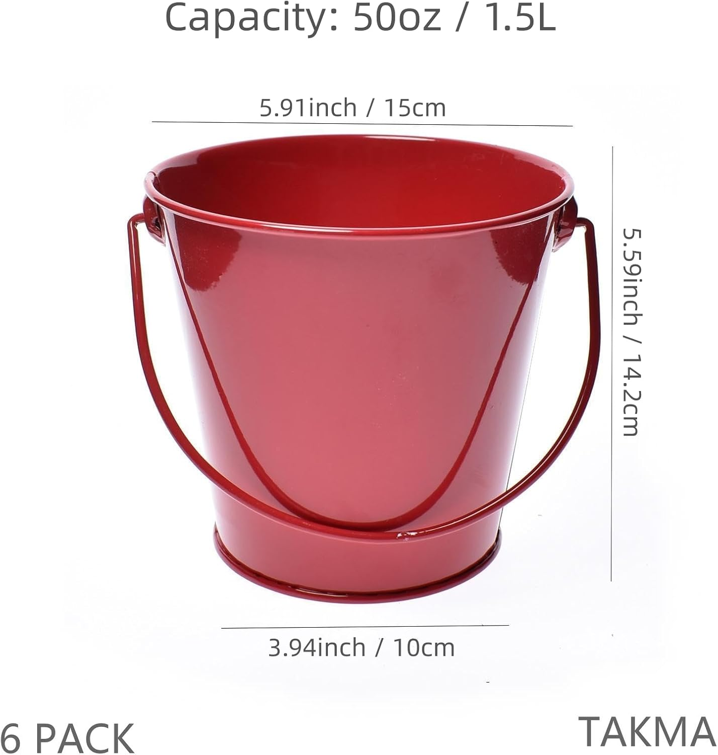 Colored Metal Buckets with Handle, 6 Pack 5.91 Inch Galvanized Iron Pail Bucket for Kids,Classroom,Crafts,And Party Favors (Red) image number 7
