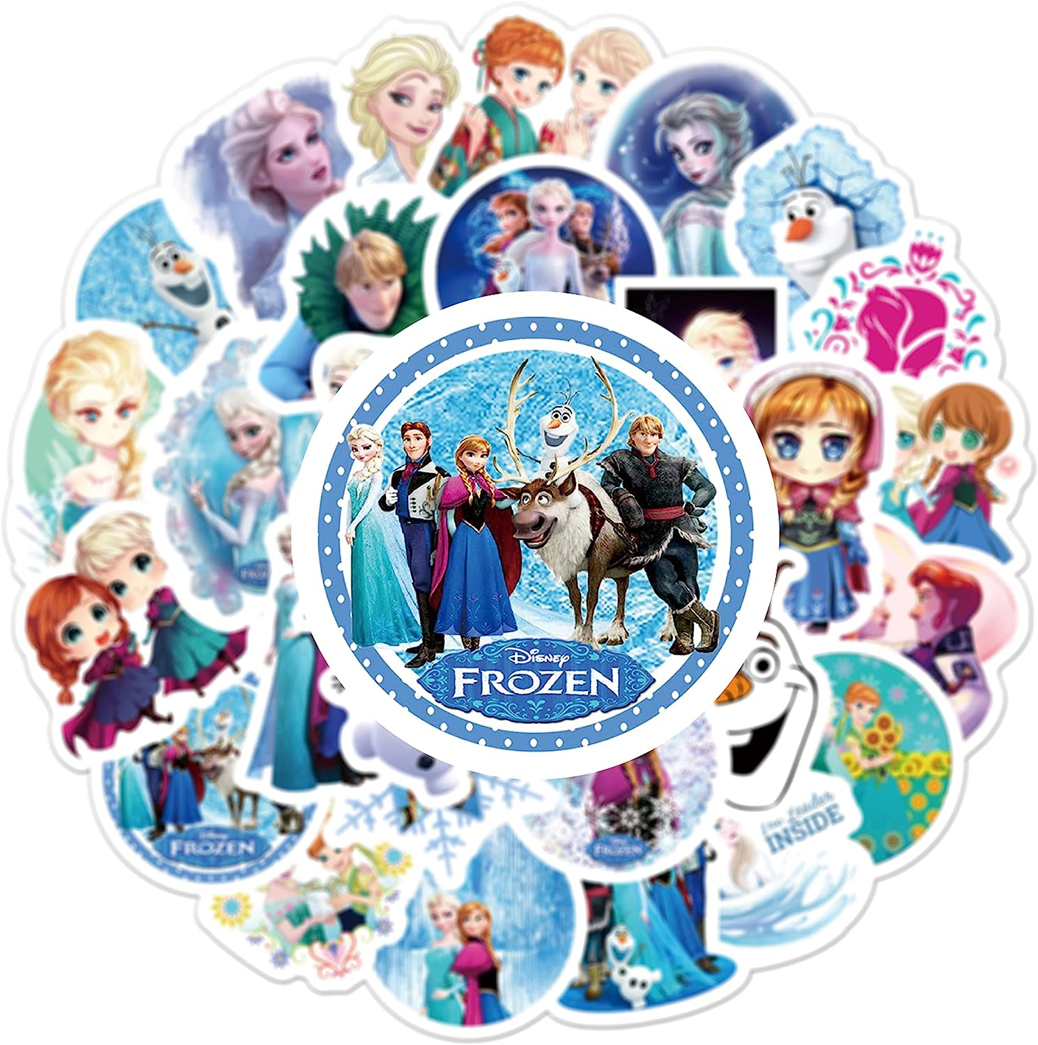 50PCS Frozen Stickers, Vinyl Waterproof Stickers for Laptop,Bumper,Skateboard,Water Bottles,Computer,Phone,Cartoon Anime Stickers for Kids Teens Adult image number 5