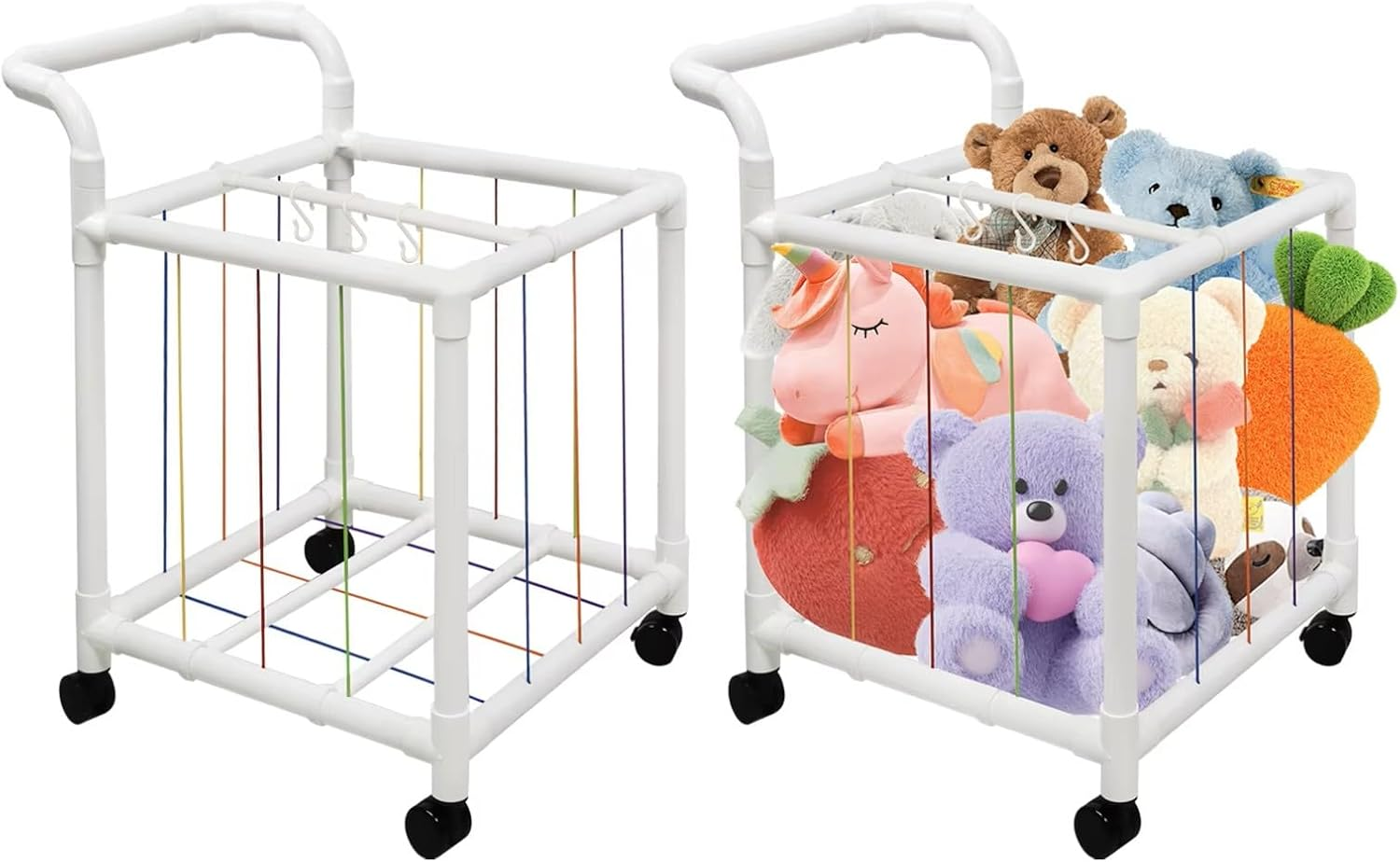 Stuffed Animal Storage Zoo, 360&deg; Rotatable Wheels Plush Tower Storage Single Layers Organizers Cage Holder with Elastic Band and Net for Bedroom Playroom Storage (50X50X50Cm) image number 5