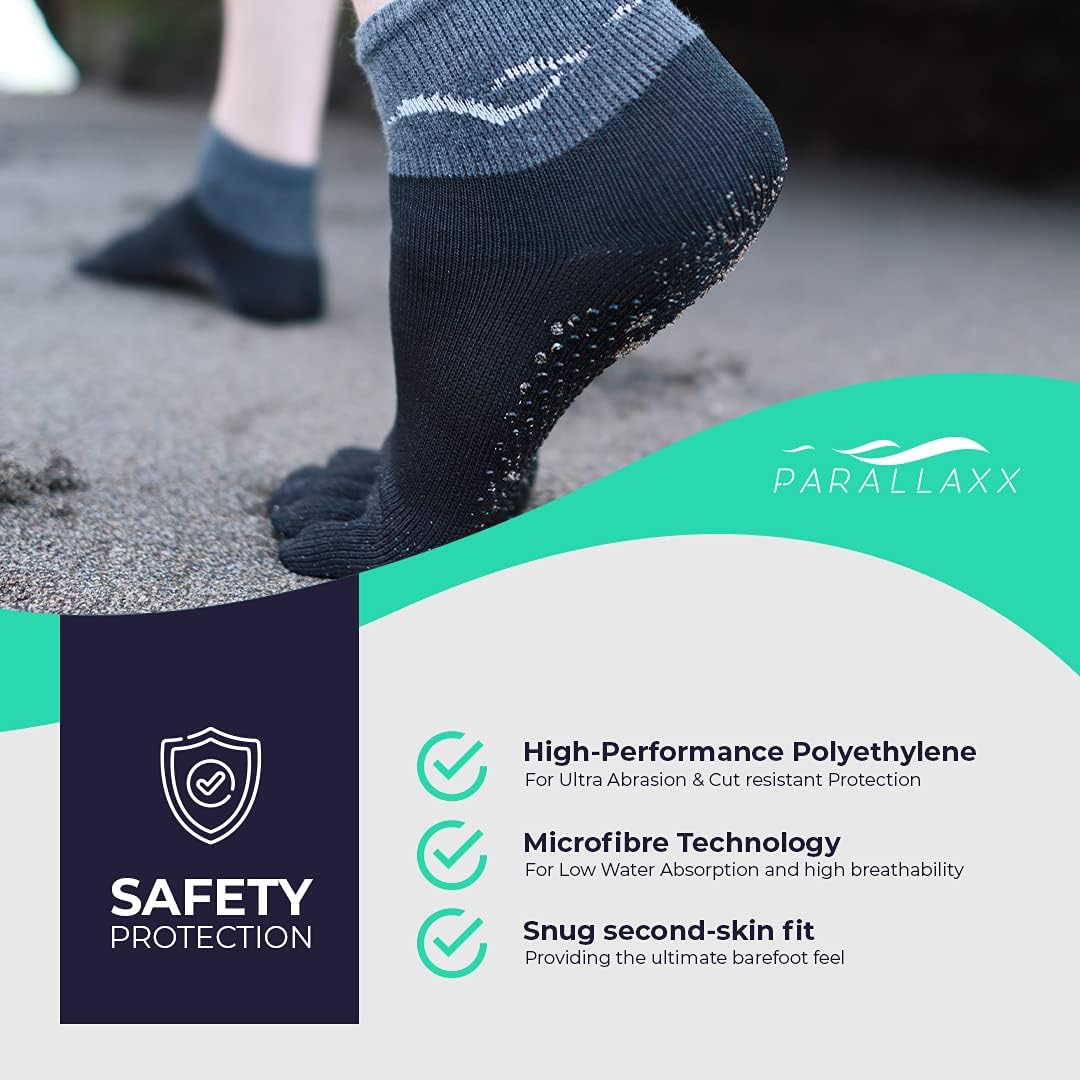 Parallaxx Barefoot Action Socks - Cut Resistant Socks for Foot Protection, Toe Socks for Men and Women - Ideal for Kiteboarding, Surfing, Running, and Outdoor Activities