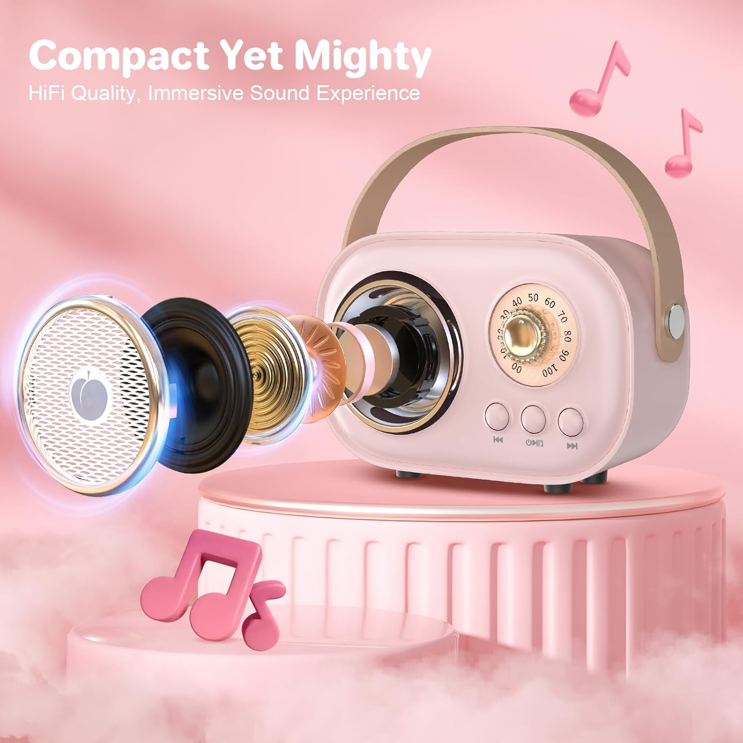 Mini Karaoke Machine for Kids Adults,Portable Bluetooth Speaker with 2 Wireless Microphones, Gifts Toys for Girls 3, 4, 5, 6, 7, 8+ Years Old Toddler Teens Birthday Family Home Party (Pink) - Green image number 2
