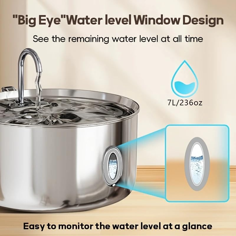 Dog Cat Water Fountain for Dogs and Cats 7L/236Oz Stainless Steel Dog Bowl Dispenser Automatic Pet Water Fountain with Deeper Drinking Area, Multi-Filtration Pet Fountain with 1 Filter image number 6