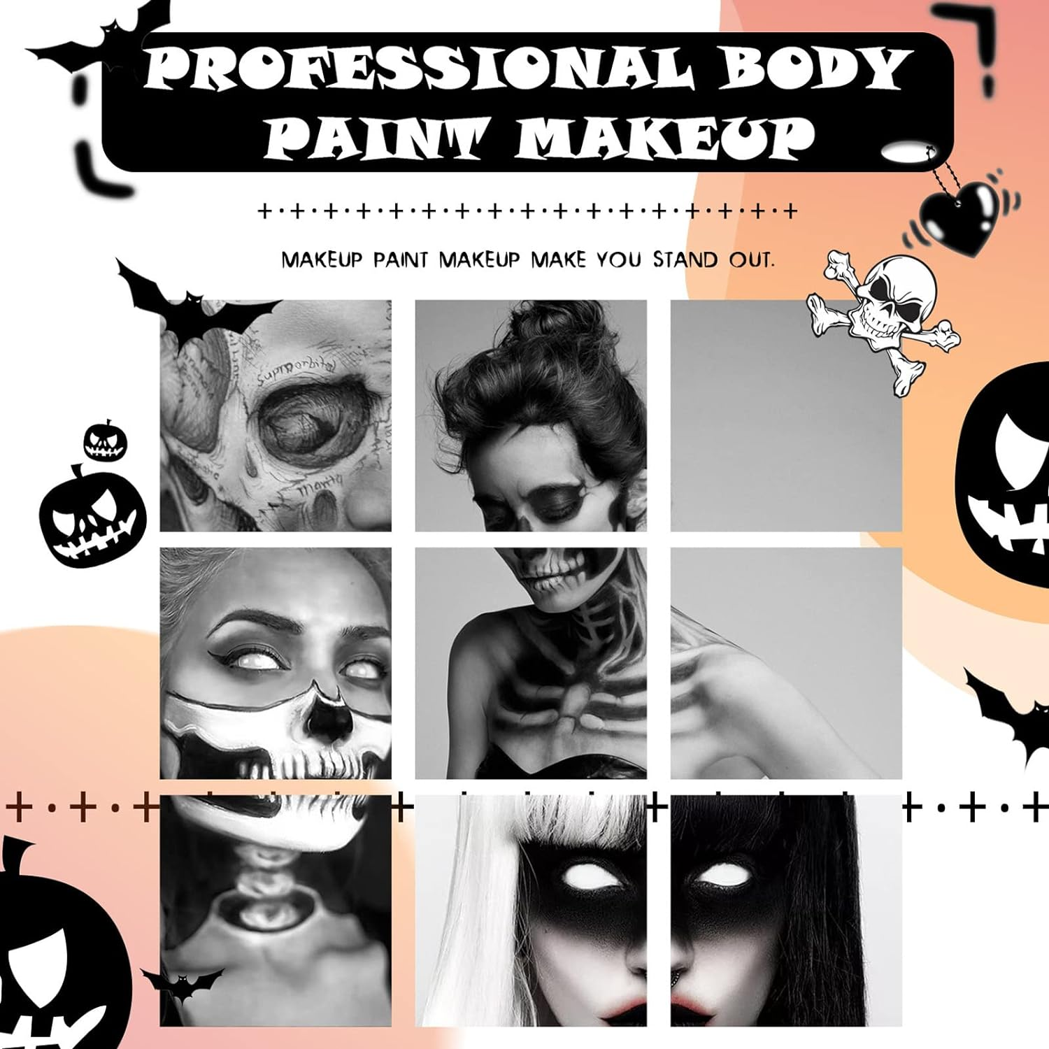 Halloween Cosplay SFX Makeup Black + White Face Body Paint, Special Effects Makeup Kit Dress up Non Toxic Face Painting Kits for Adult Full Coverage Face Paint Fx Make Up image number 5
