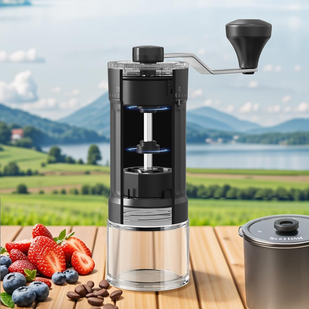 Portable Coffee Grinder Conical Burr for Espresso French Press Pour over Double Bearing Internal Adjustment Capacity 25G (External Adjustment Ceramic Burrs) image number 2