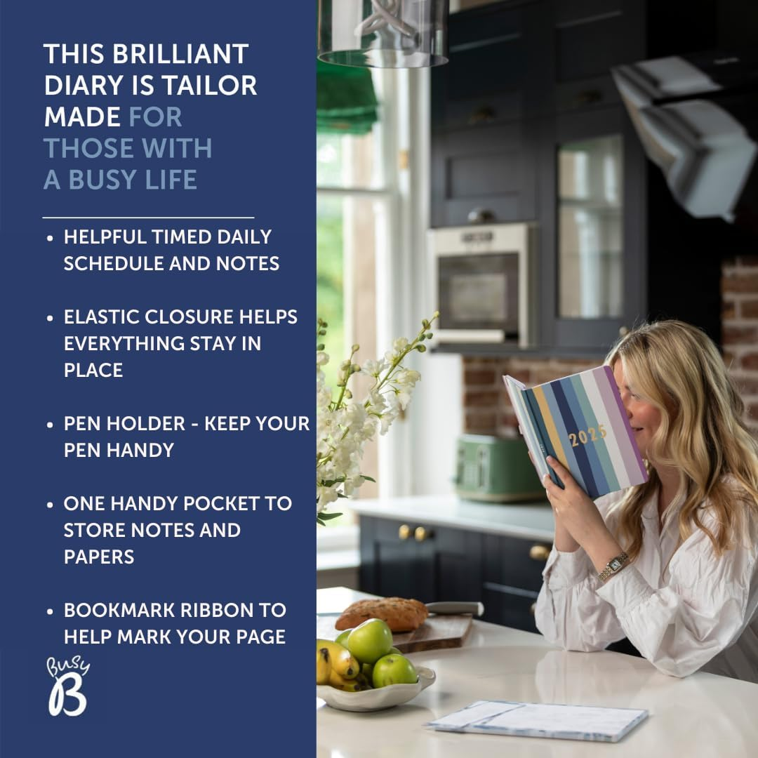 Busy B Appointment Weekly Planner Diary 2025 - Multicoloured Striped Faux Leather Cover &ndash; Manage a Busy Schedule with Week-To-View, Vertical Daily Schedules, Notes Pages & Elastic Closure Band image number 1