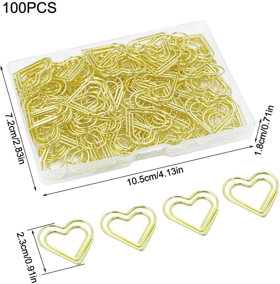 100Pcs Mini Gold Heart Paper Clips,Small Cute Love Shaped Paper Clips,Love Heart Shaped Small Paper Clips,Heart Paper Clips Gold Paper Clips Gold Heart Paper Clips Small Paper Clips Heart Paper Clips